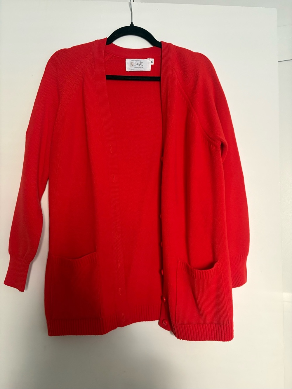 Bright Red Open-Front Knit Cardigan with Pockets